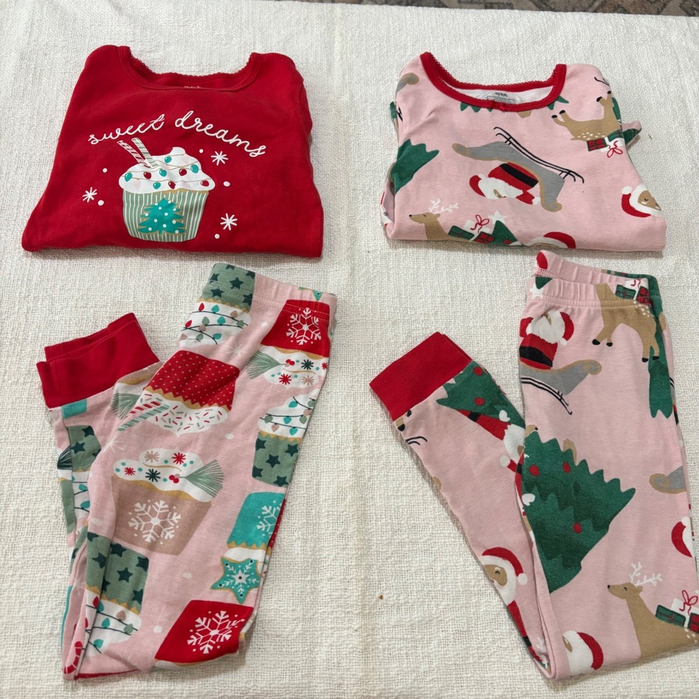 Carters Kids Christmas Pajamas Set of 2 Pink Red Santa Cupcake Snug Fit Size 6